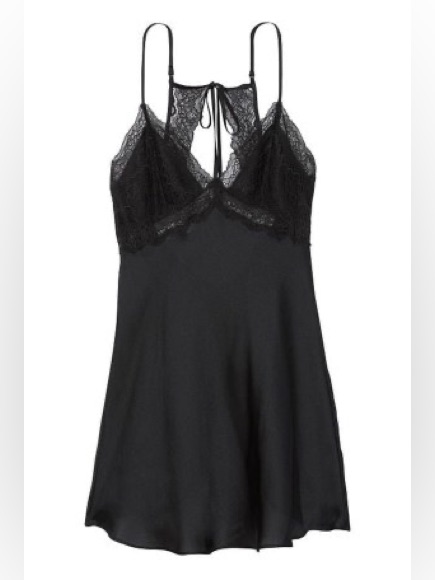 Victoria’s Secret Black Lace Satin Slip Chemise Nightgown Small